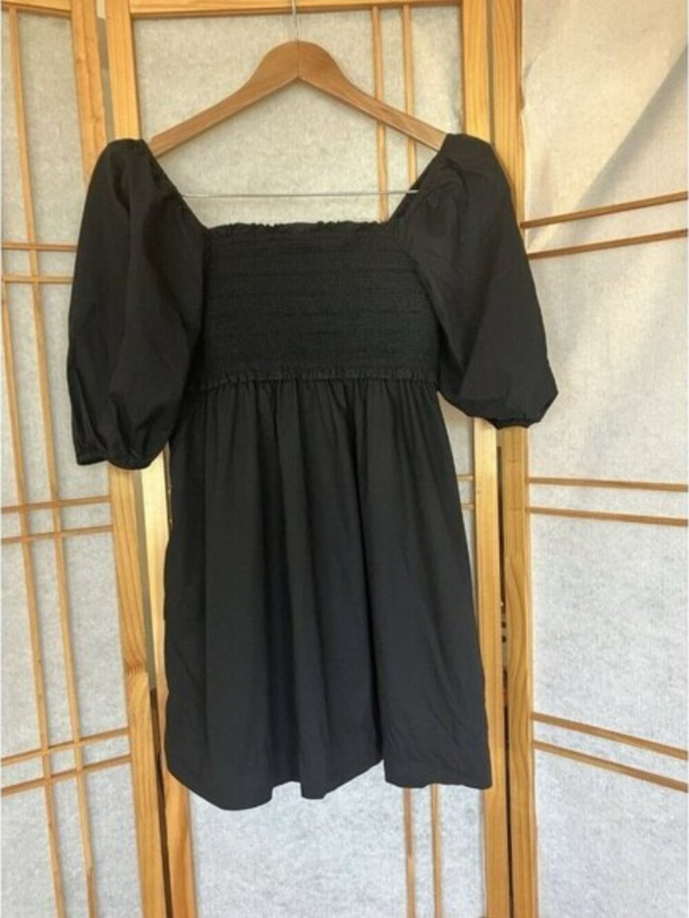 Women’s American Eagle Smocked Dress Puff Sleeve Babydoll Mini Black Small